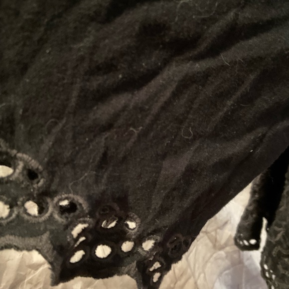 “BCBG” Black Embroidered and Open Work  3/4 Wide Sleeves Peasant Style Top. - Picture 8 of 15